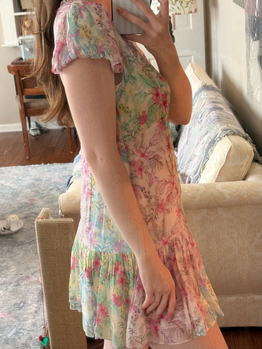 LoveShackFancy Multicolor Mini Dress with Pink Floral Print - Picture 2 of 6